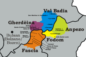 I comuni riconosciuti nell'ambito della cosiddetta Ladinia